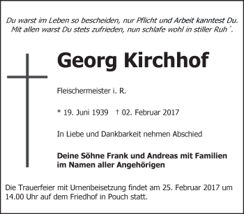Traueranzeige von Georg Kirchhof von WVG - Wochenspiegel Bitterfeld