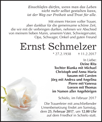 Traueranzeige von Ernst Schmelzer von Mitteldeutsche Zeitung Quedlinburg