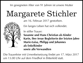 Traueranzeige von Margarete Stichler von Mitteldeutsche Zeitung Bitterfeld