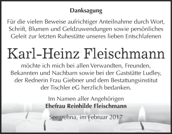 Traueranzeige von Karl-Heinz Fleischmann von Super Sonntag Wittenberg