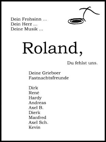 Traueranzeige von Roland  von Super Sonntag Wittenberg
