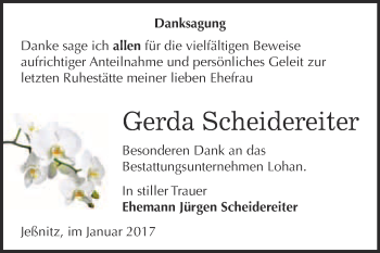 Traueranzeige von Gerda Scheidereiter von WVG - Wochenspiegel Bitterfeld