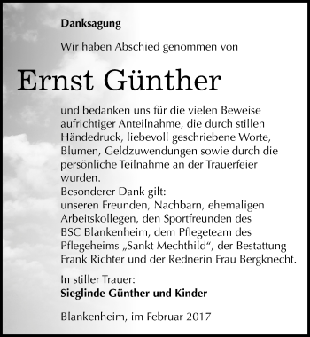 Traueranzeige von Ernst Günther von Mitteldeutsche Zeitung Sangerhausen