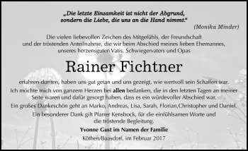 Traueranzeige von Rainer Fichtner von Mitteldeutsche Zeitung Köthen