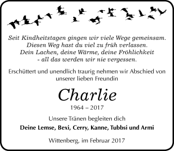 Traueranzeige von Charlie  von Mitteldeutsche Zeitung Wittenberg