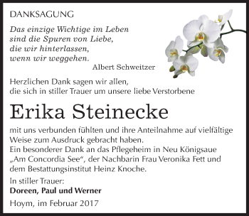 Traueranzeige von Erika Steinecke von Mitteldeutsche Zeitung Aschersleben