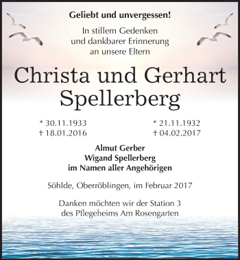 Traueranzeige von Christa und Gerhart Spellerberg von Mitteldeutsche Zeitung Sangerhausen