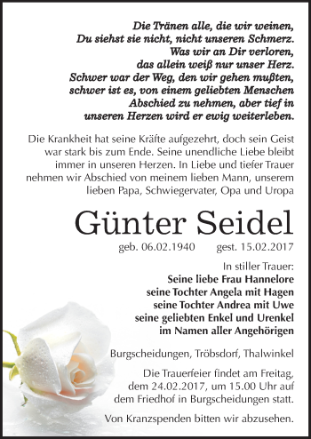 Traueranzeige von Günter Seidel von Mitteldeutsche Zeitung Naumburg/Nebra