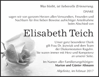 Traueranzeige von Elisabeth Teich von WVG - Wochenspiegel Bitterfeld