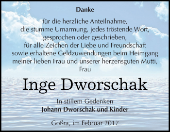 Traueranzeige von Inge Dworschak von Super Sonntag Zeitz