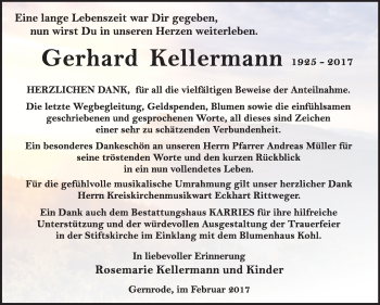 Traueranzeige von Rosemarie Kellermann von Super Sonntag Quedlinburg