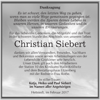 Traueranzeige von Christian Siebert von Super Sonntag SGH Mansf. Land