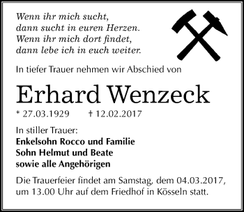 Traueranzeige von Erhard Wenzeck von Mitteldeutsche Zeitung Halle/Saalkreis