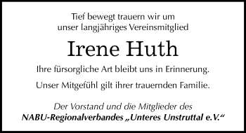 Traueranzeige von Irene Huth von Mitteldeutsche Zeitung Naumburg/Nebra