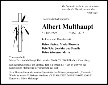 Traueranzeige von Albert Multhaupt von Mitteldeutsche Zeitung Quedlinburg