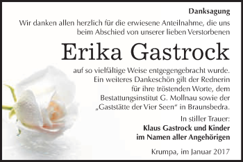 Traueranzeige von Erika Gastrock von Super Sonntag Halle