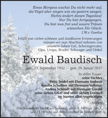 Traueranzeige von Ewald Baudisch von Mitteldeutsche Zeitung