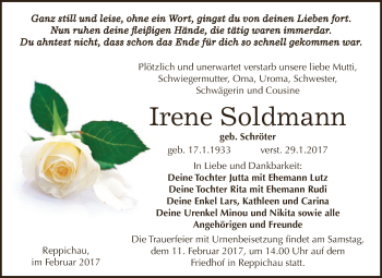 Traueranzeige von Irene Soldmann von WVG - Wochenspiegel Dessau / Köthen