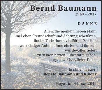 Traueranzeige von Bernd Baumann von Super Sonntag SGH Mansf. Land