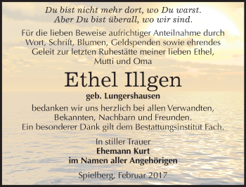 Traueranzeige von Ethel Illgen von Mitteldeutsche Zeitung Merseburg/Querfurt