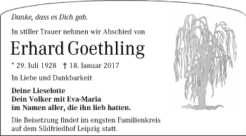 Traueranzeige von Erhard Goethling von WVG - Wochenspiegel Bitterfeld