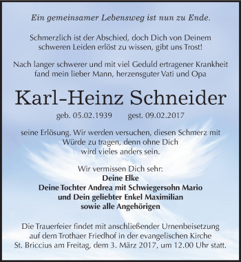Traueranzeige von Karl-Heinz Schneider von Mitteldeutsche Zeitung Halle/Saalkreis