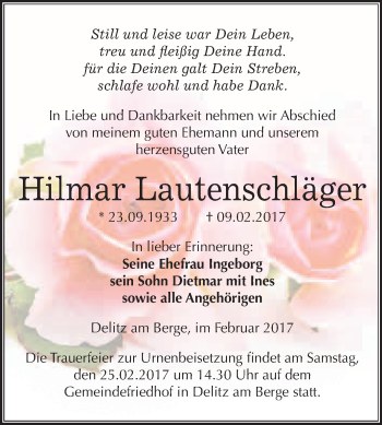 Traueranzeige von Hilmar Lautenschläger von Super Sonntag Halle