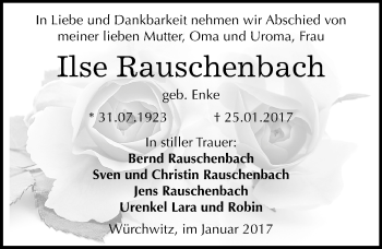 Traueranzeige von Ilse Rauschenbach von Mitteldeutsche Zeitung Zeitz