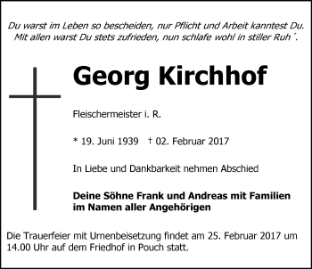 Traueranzeige von Georg Kirchhof von Mitteldeutsche Zeitung Bitterfeld