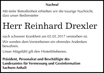 Traueranzeige von Reinhard Drexler von Mitteldeutsche Zeitung Halle/Saalkreis
