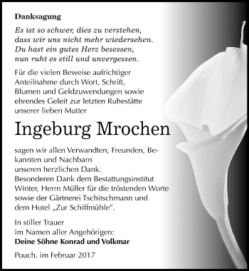 Traueranzeige von Ingeburg Mrochen von Mitteldeutsche Zeitung Bitterfeld