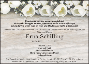 Traueranzeige von Erna Schilling von Mitteldeutsche Zeitung Aschersleben