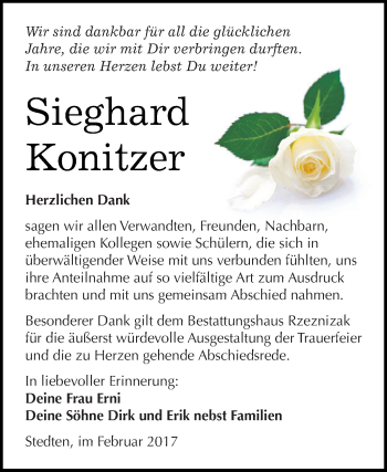 Traueranzeige von Sieghard Konitzer von Super Sonntag SGH Mansf. Land