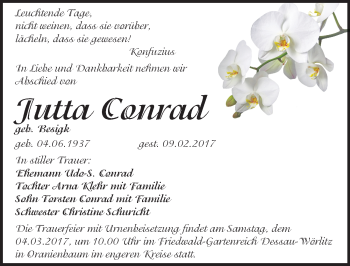 Traueranzeige von Jutta Conrad von Mitteldeutsche Zeitung Wittenberg