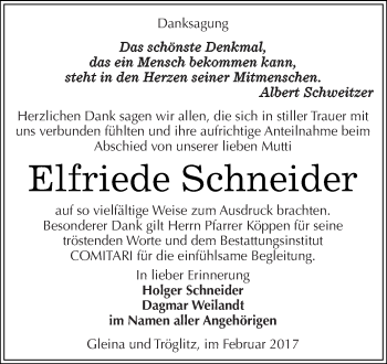 Traueranzeige von Elfriede Schneider von Super Sonntag Zeitz