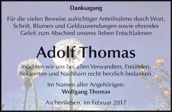 Traueranzeige von Adolf Thomas von Mitteldeutsche Zeitung Aschersleben