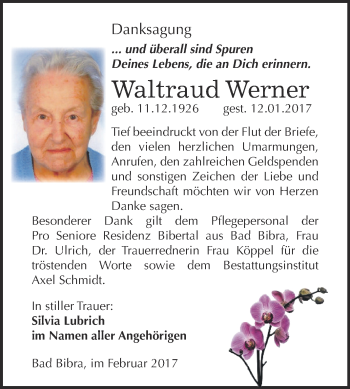 Traueranzeige von Waltraud Werner von WVG - Wochenspiegel NMB / WSF / ZTZ