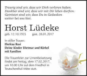 Traueranzeige von Horst Lüdeke von Mitteldeutsche Zeitung Halle/Saalkreis
