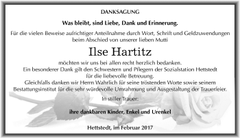 Traueranzeige von Ilse Hartitz von Mitteldeutsche Zeitung Mansfelder Land