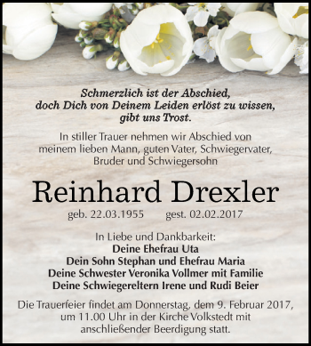 Traueranzeige von Reinhard Drexler von Super Sonntag SGH Mansf. Land