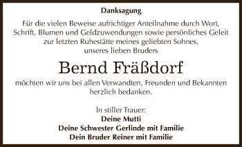 Traueranzeige von Bernd Fräßdorf von WVG - Wochenspiegel Dessau / Köthen