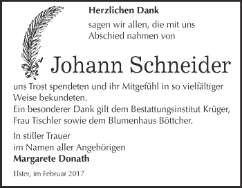 Traueranzeige von Johann Schneider von Super Sonntag Wittenberg