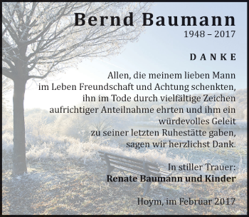 Traueranzeige von Bernd Baumann von Mitteldeutsche Zeitung Aschersleben