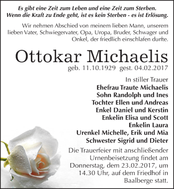 Traueranzeige von Ottokar Michaelis von Mitteldeutsche Zeitung Bernburg