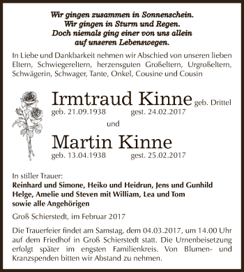 Traueranzeige von Irmtraud und Martin Kinne von Super Sonntag SGH Mansf. Land