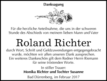Traueranzeige von Roland Richter von Mitteldeutsche Zeitung Merseburg/Querfurt