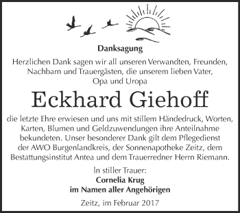Traueranzeige von Eckhard Giehoff von Super Sonntag Zeitz