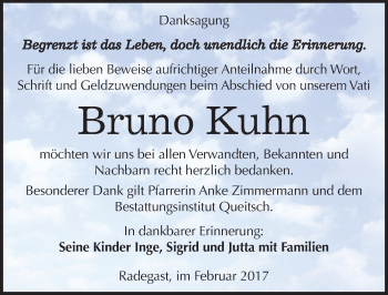 Traueranzeige von Bruno Kuhn von Mitteldeutsche Zeitung Köthen