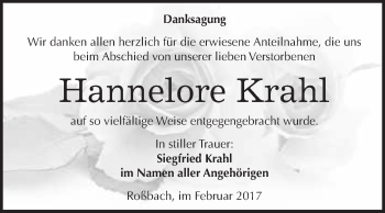 Traueranzeige von Hannelore Krahl von Super Sonntag Halle