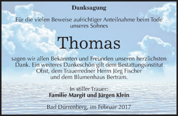 Traueranzeige von Thomas  von Mitteldeutsche Zeitung Merseburg/Querfurt